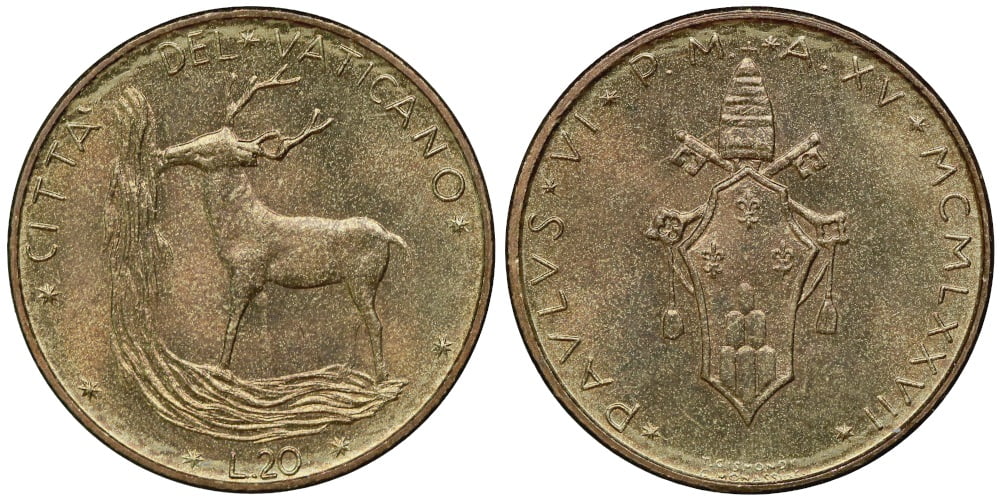 VATICANO 20 LIRAS 1977