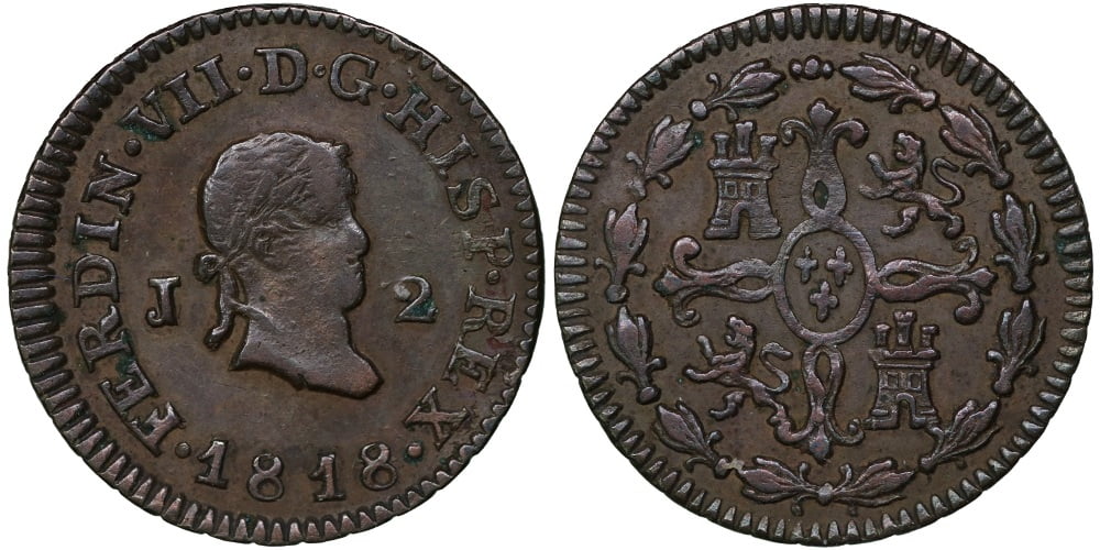 FERNANDO VII 2 MARAVEDIS 1818 JUBIA