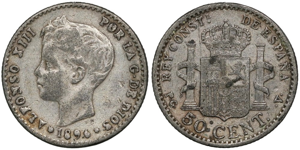 FALSA DE EPOCA 50 CENTIMOS 1896