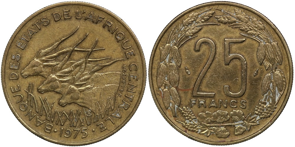 AFRICA CENTRAL 25 FRANCOS 1975
