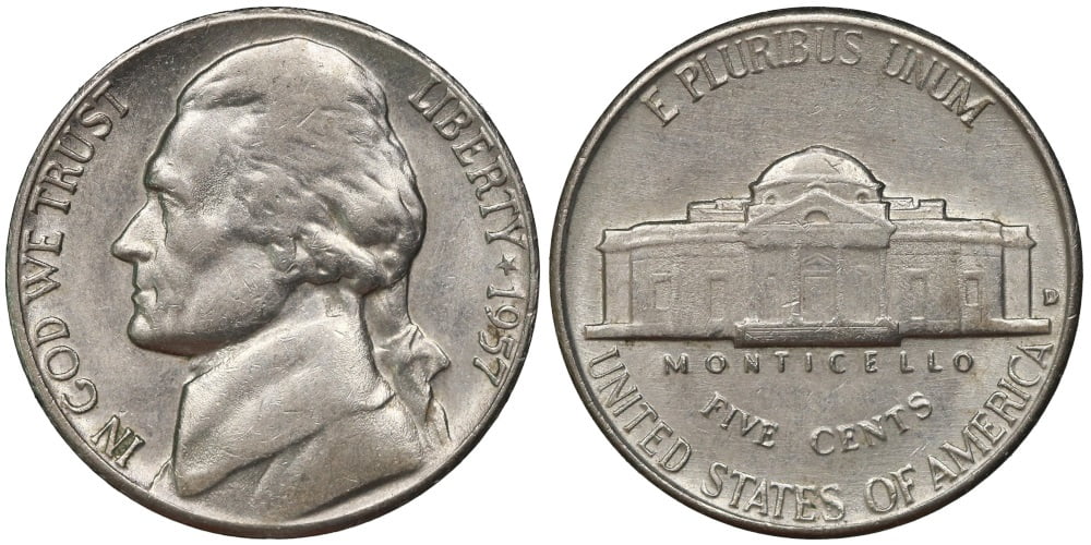 USA 5 CENTAVOS 1957 D