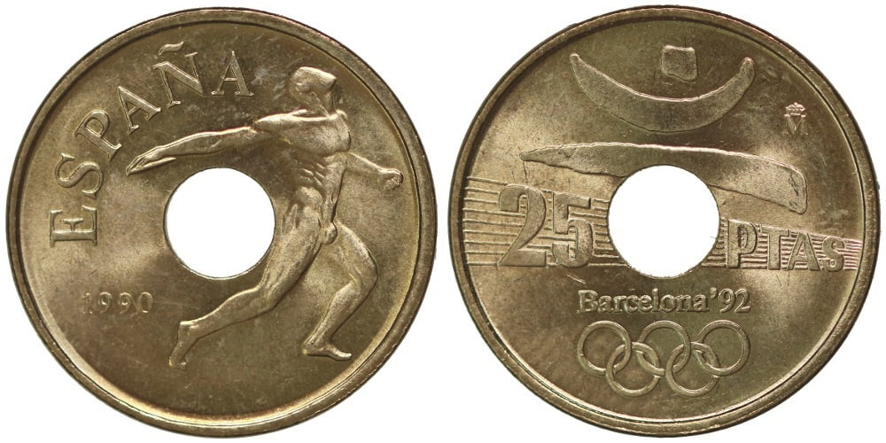 JUAN CARLOS I 25 PESETAS 1990 EMBLEMA OLIMPICO