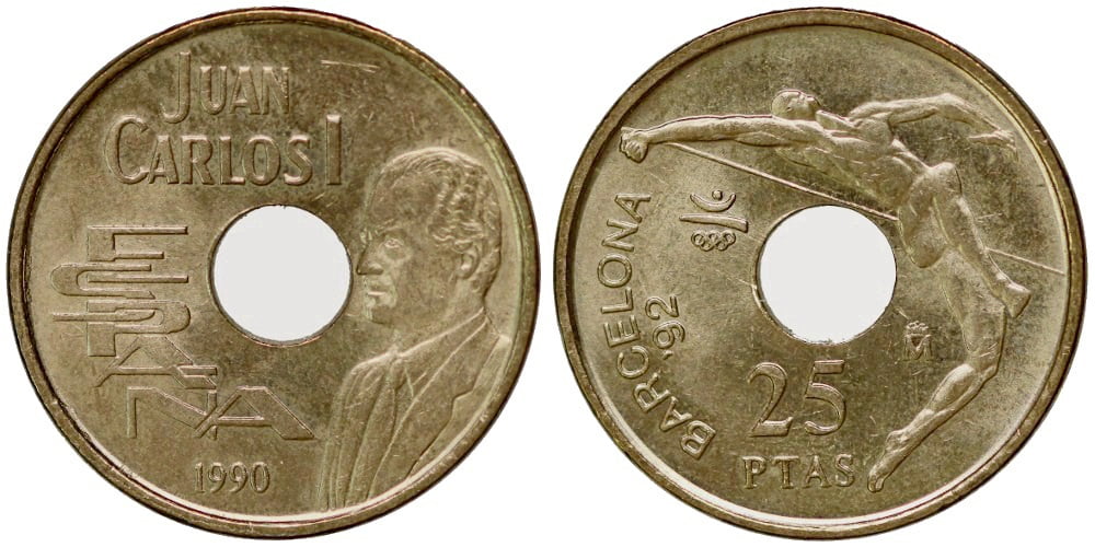 JUAN CARLOS I 25 PESETAS 1990 SALTO DE ALTURA