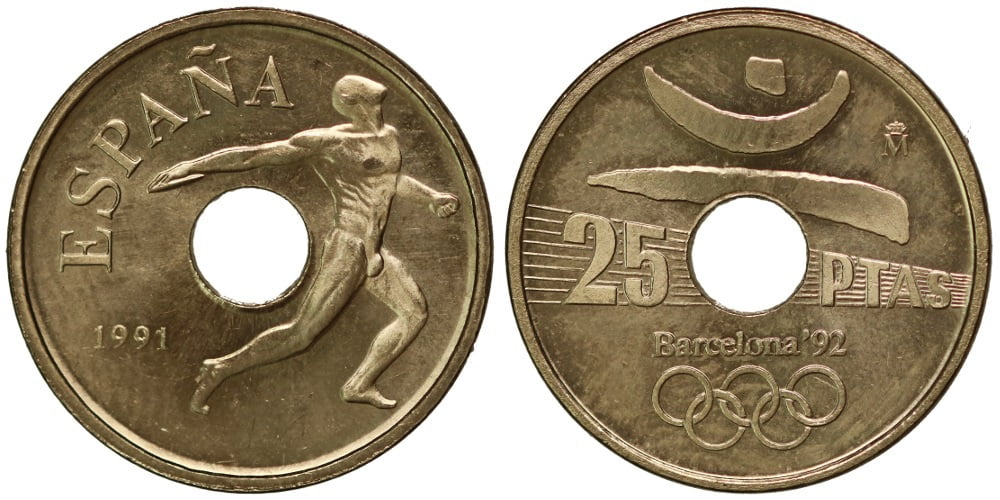 JUAN CARLOS I 25 PESETAS 1991 EMBLEMA OLIMPICO