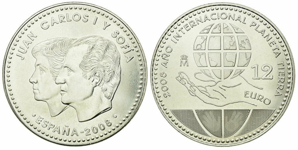 ESPAÑA 12 EUROS 2008 AÑO INTERNACIONAL DEL PLANETA (en capsula)