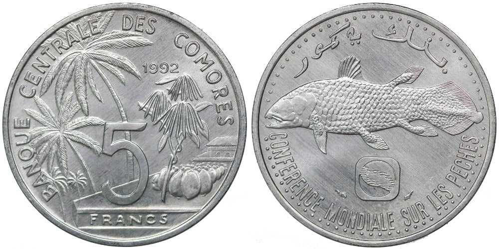 COMORES 5 FRANCOS 1992
