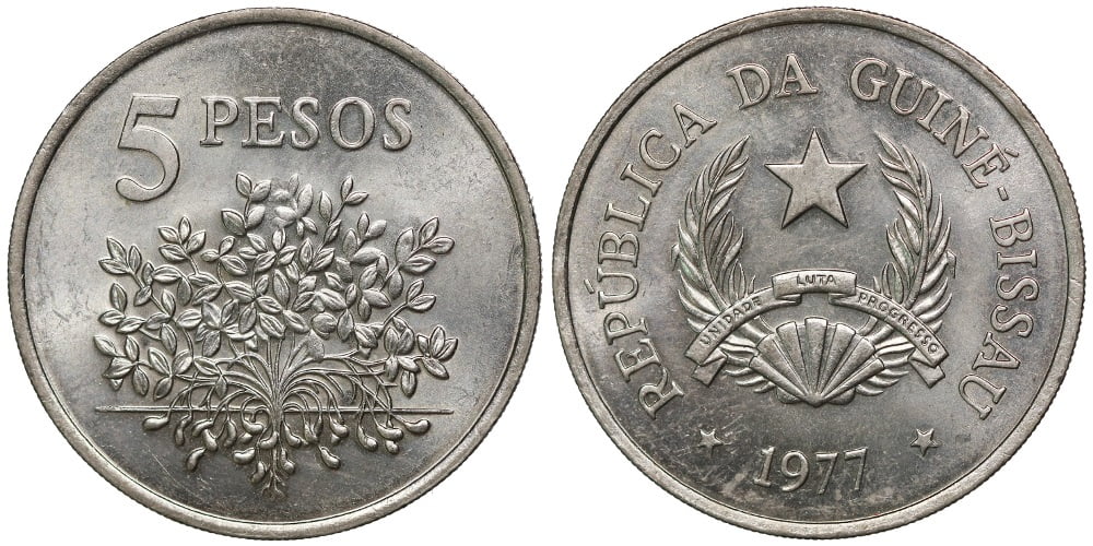 GUINEA BISSAU 5 PESOS 1977