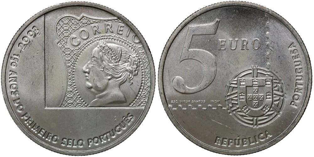 PORTUGAL 5 EUROS 2003 PRIMER SELLO PORTUGUES