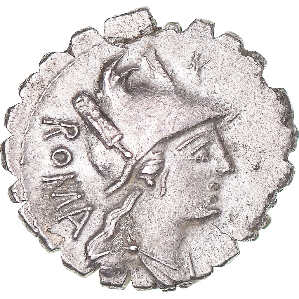 Acuñar, 
  
  C. Publicius Q.f., 
  
  serrato denario