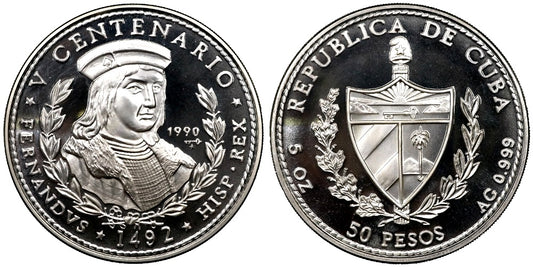 50 PESOS 1990 FERNANDO EL CATOLICO (5 ONZAS)