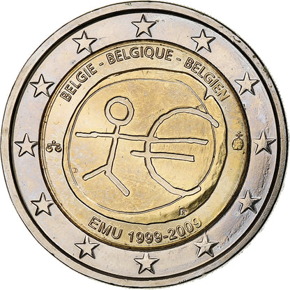 Bélgica, 
  
  2 euros, 
  
  10. Jahrestag de la UEM