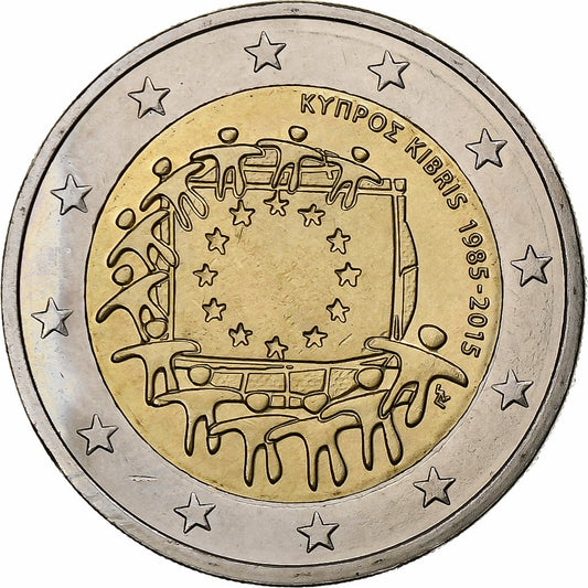 Chipre, 
  
  2 euros, 
  
  30 años Bandera de la Unión Europea