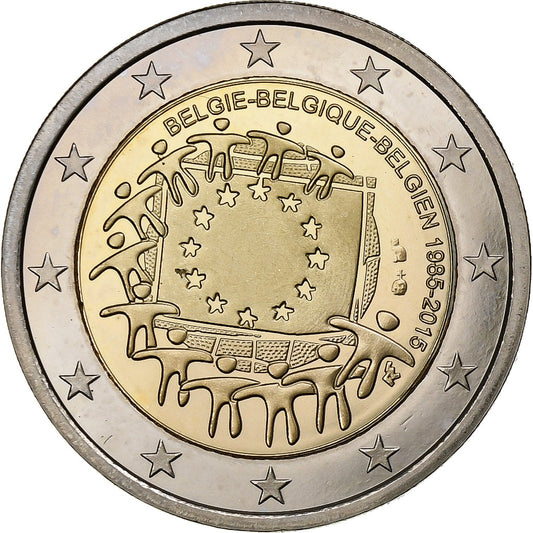 Bélgica, 
  
  2 euros, 
  
  30 años Bandera de la Unión Europea