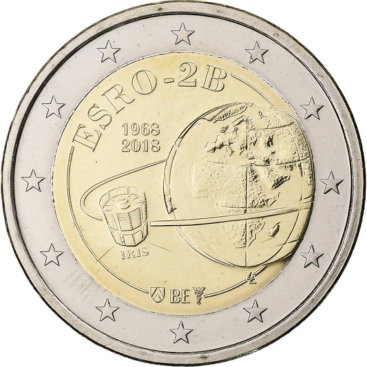 Bélgica, 

2 euros, 

Satélite ESRO-2B