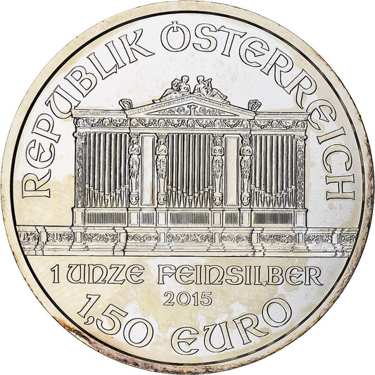 Austria, 

1,5 euros / 1 Unze, 

Orquesta Filarmónica