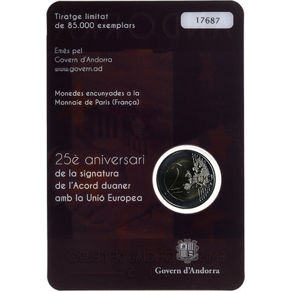 andorra, 
  
  2 euros, 
  
  25. Jahretag des Abkommen mit der UE