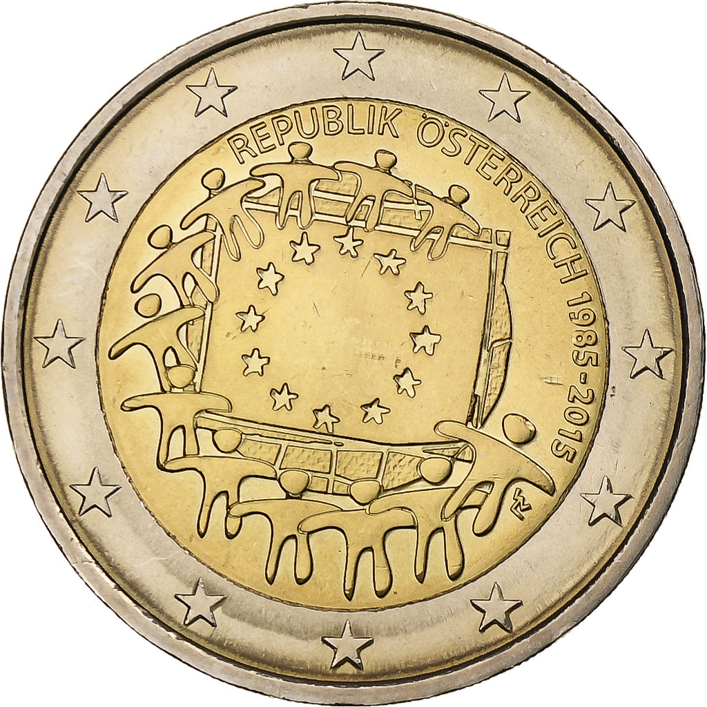 Austria, 
  
  2 euros, 
  
  30 Jahre vor dem Drapeau de l'UE