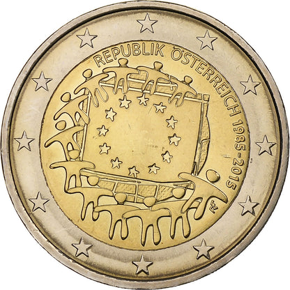 Austria, 
  
  2 euros, 
  
  30 Jahre vor dem Drapeau de l'UE