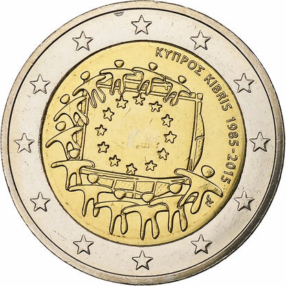 Chipre, 
  
  2 euros, 
  
  30 Jahre vor dem Drapeau de l'UE