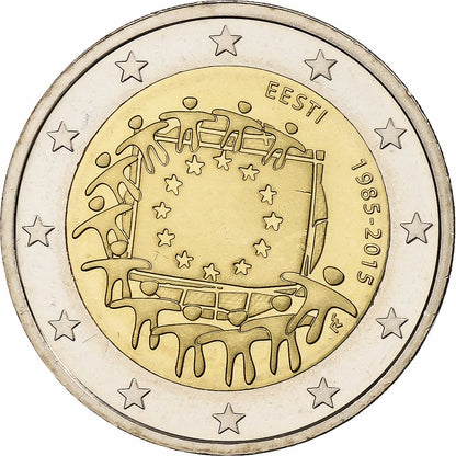 tierra del este, 
  
  2 euros, 
  
  30 Jahre vor dem Drapeau de l'UE