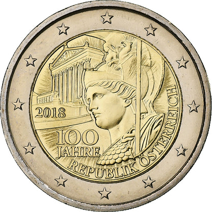 Austria, 
  
  2 euros, 
  
  100. Jahrestag – República de Austria