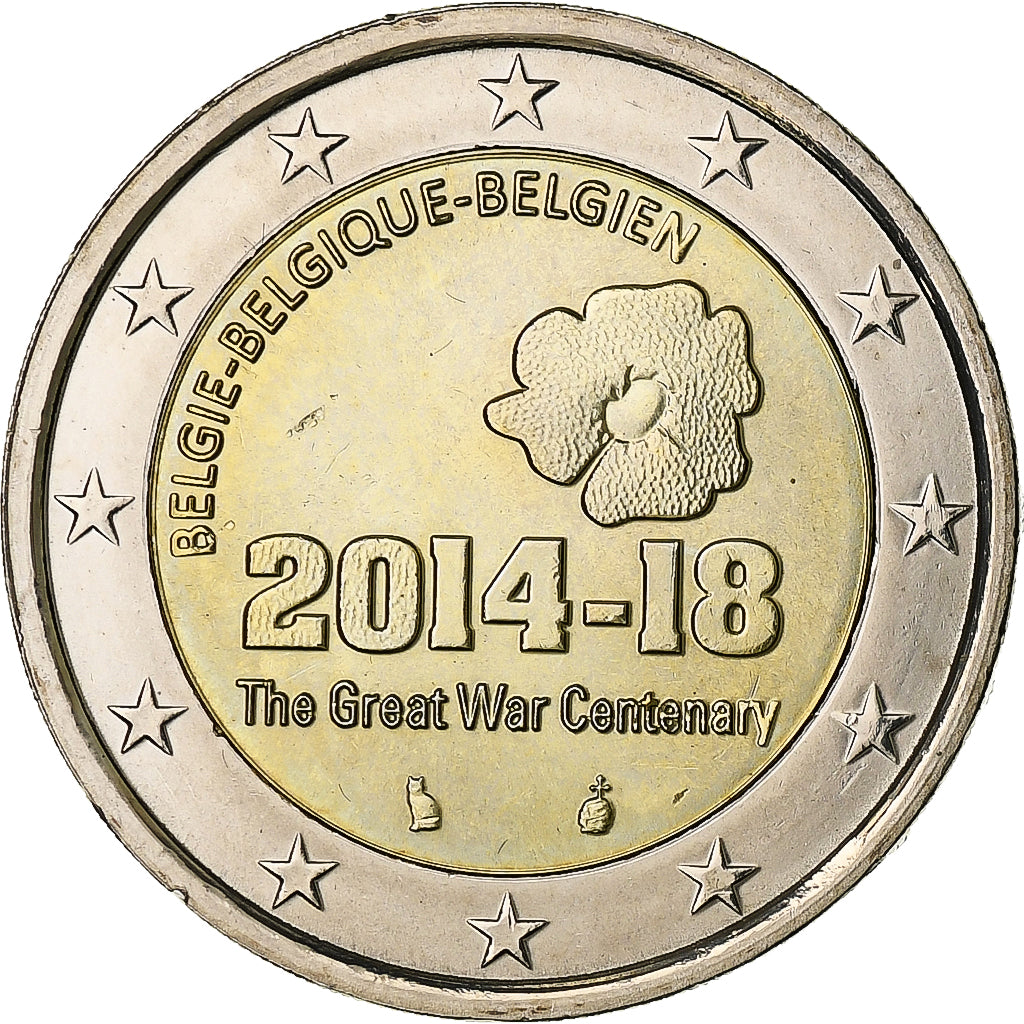 Bélgica, 

2 euros, 

Centenario de la Primera Guerra Mundial