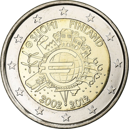 Finlandia, 
  
  2 euros, 
  
  10 años Euro-Bargeld