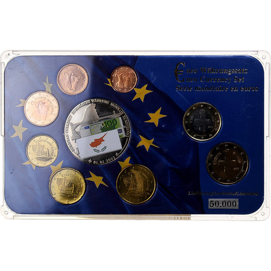 Chipre, 
  
  Setze 1 ud. - 2 euros + europäische Münze, 
  
  2008