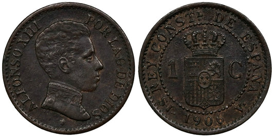 ALFONSO XIII 1 CENTIMO 1906 DOBLE VARIANTE