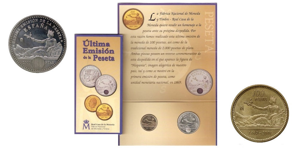 ESPAÑA CARTERA 2000 + 100 PESETAS 2001 ULTIMAS PESETAS