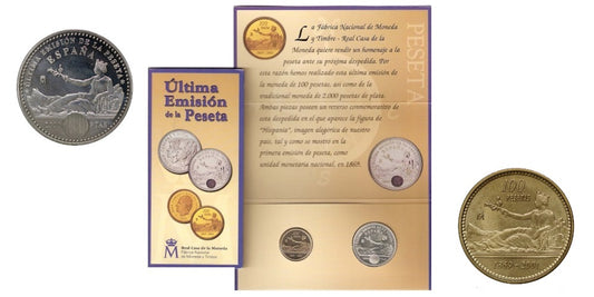 ESPAÑA CARTERA 2000 + 100 PESETAS 2001 ULTIMAS PESETAS