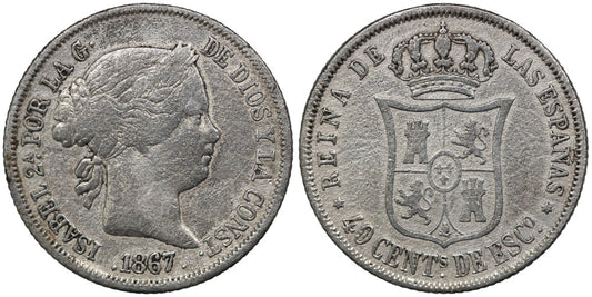 FALSA DE EPOCA ISABEL II 40 CENTIMOS DE ESCUDO 1867