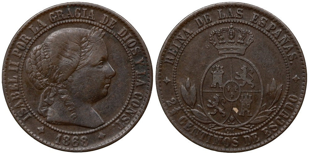 ISABEL II  2 1/2 CENTIMO DE ESCUDO 1868 JUBIA