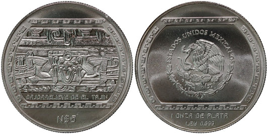 MEXICO  5 NUEVOS PESOS 1993 BAJORRELIEVE DE EL TAJIN
