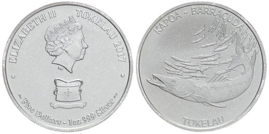 TOKELAU 5 DOLARES 2017 BARRACUDA