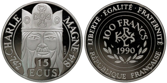 FRANCIA 100 FRANCOS-15 ECUS 1990 CARLO MAGNO