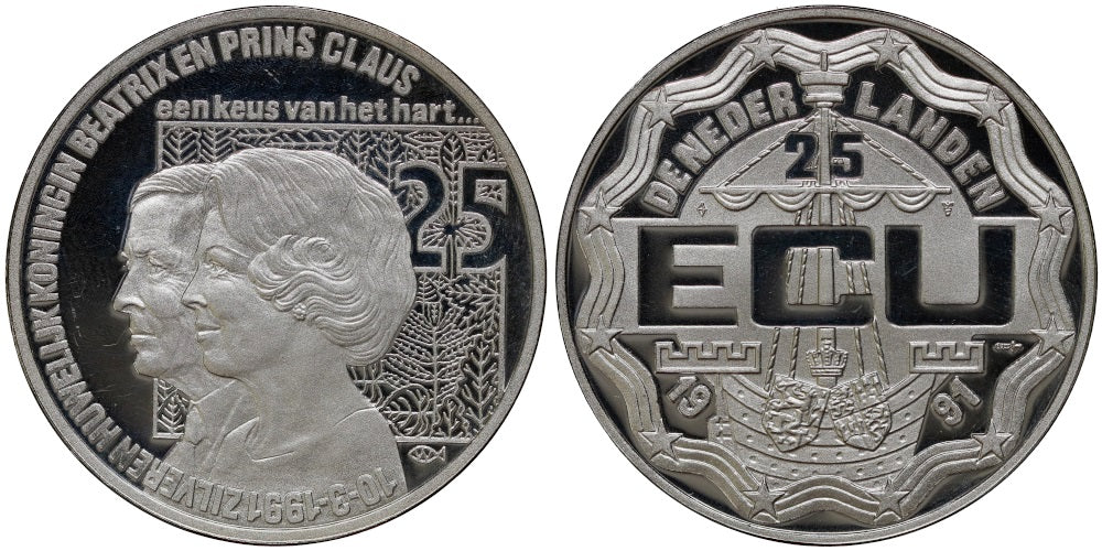 HOLANDA 25 ECUS 1991 BEATRIZ Y CLAUS
