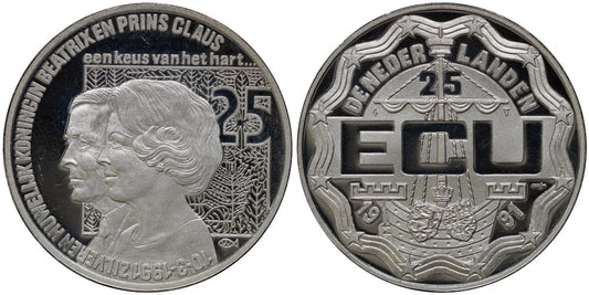 HOLANDA 25 ECUS 1991 BEATRIZ Y CLAUS