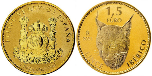 ESPAÑA 1,5 EUROS 2021 LINCE IBERICO (UNA ONZA DE ORO PURO)