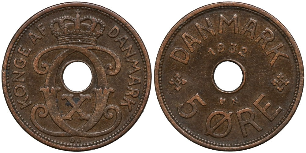 DINAMARCA  5 ORE 1932  CRISTIAN X