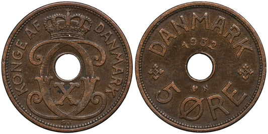 DINAMARCA  5 ORE 1932  CRISTIAN X