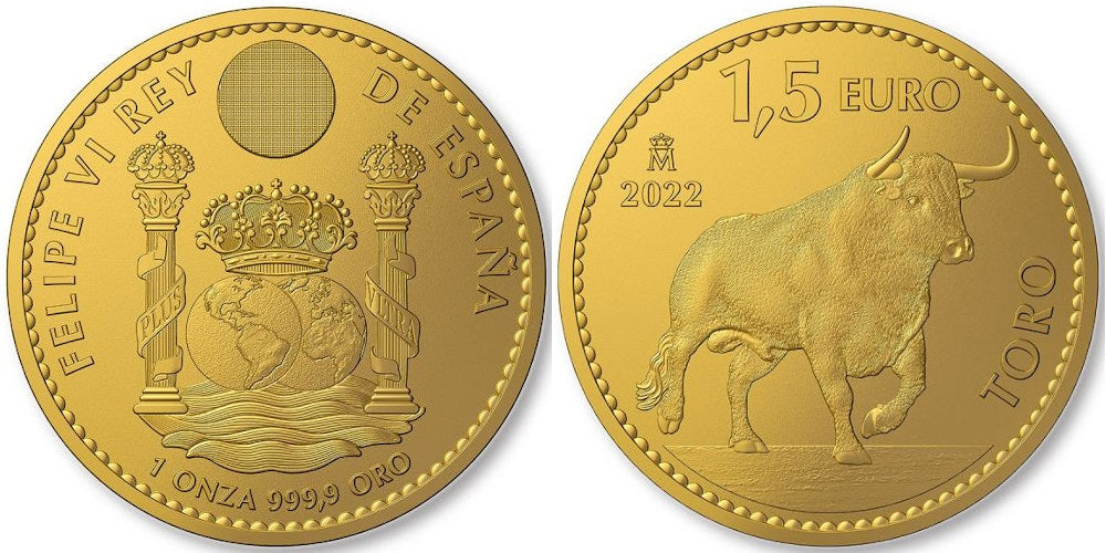 ESPAÑA 1,5 EUROS 2022 TORO (UNA ONZA DE ORO PURO)