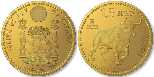 ESPAÑA 1,5 EUROS 2022 TORO (UNA ONZA DE ORO PURO)