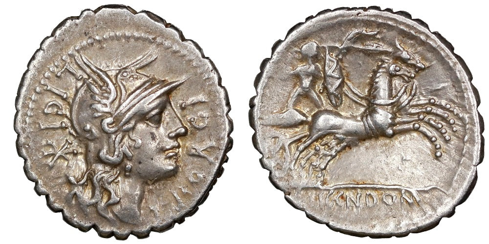FAMILIA PORCIA (DENARIO) 118 a.C.