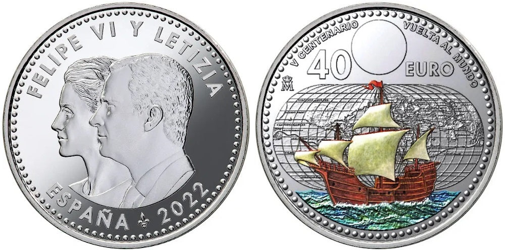 ESPAÑA 40 EUROS 2022  V CENTENARIO VUELTA AL MUNDO