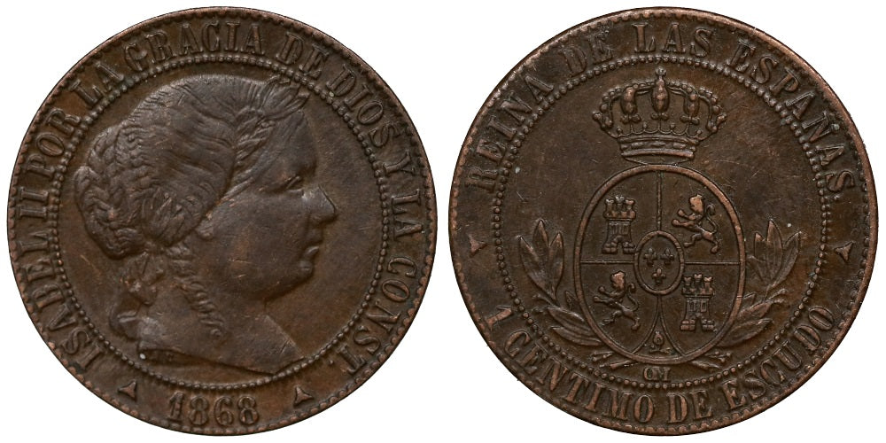 ISABEL II  1 CENTIMO DE ESCUDO 1868 SEGOVIA