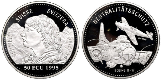SUIZA 50 ECUS 1995 PROTECCION DE NEUTRALIDAD (5 ONZAS)