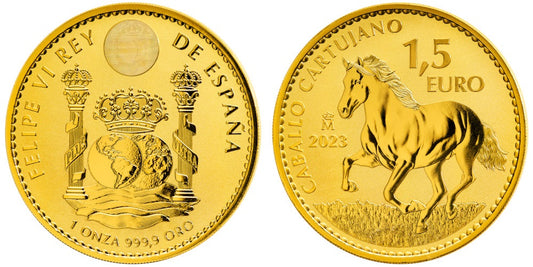 ESPAÑA 1,5 EUROS 2023 CABALLO CARTUJANO (UNA ONZA DE ORO PURO)