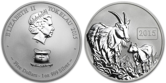 TOKELAU  5 DOLARES 2015 AÑO DE LA CABRA