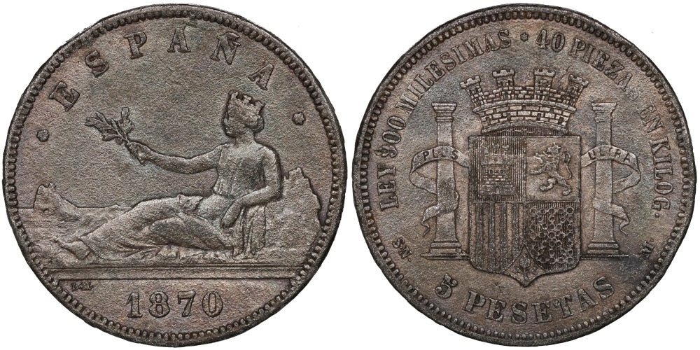 FALSA DE EPOCA; GOBIERNO PROVISIONAL 5 PESETAS 1870